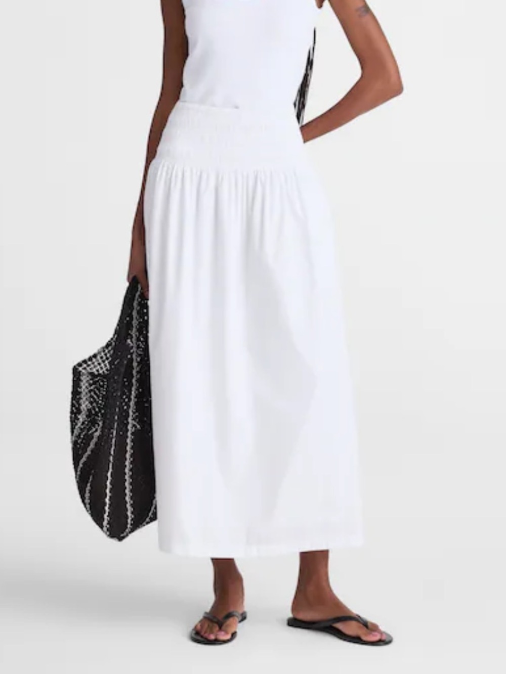 Madewell Smocked Waist Poplin Midi Skirt Size Small White NWT